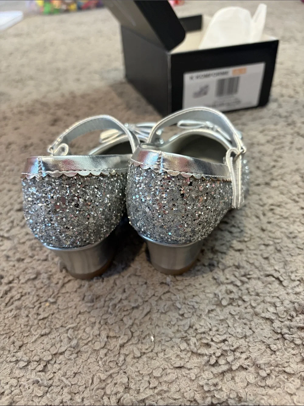 Nina Silver Glitter Bow Mary Jane Shoes for Girls
